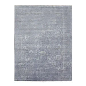 2010s Davy's Gray, Hand Knotted Broken Erased Persian Tabriz Design, Wool and Silk, Oriental Rug