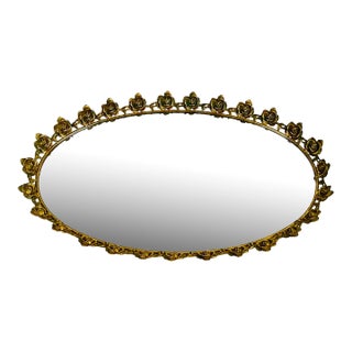 Large Oval Rose Gilt Filigree Mirror Bar Tray For Sale