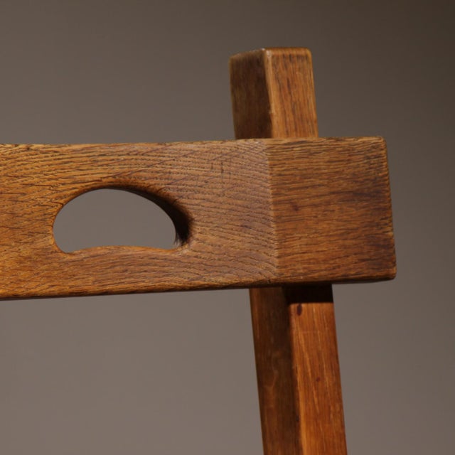 Brutalist Oak & Rush Chairs, Europe, 1960s For Sale - Image 12 of 17