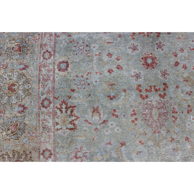 Antique Persian Tabriz Rug With Floral Design in Pale Blue 7'9 X 11'3 For Sale - Image 12 of 13