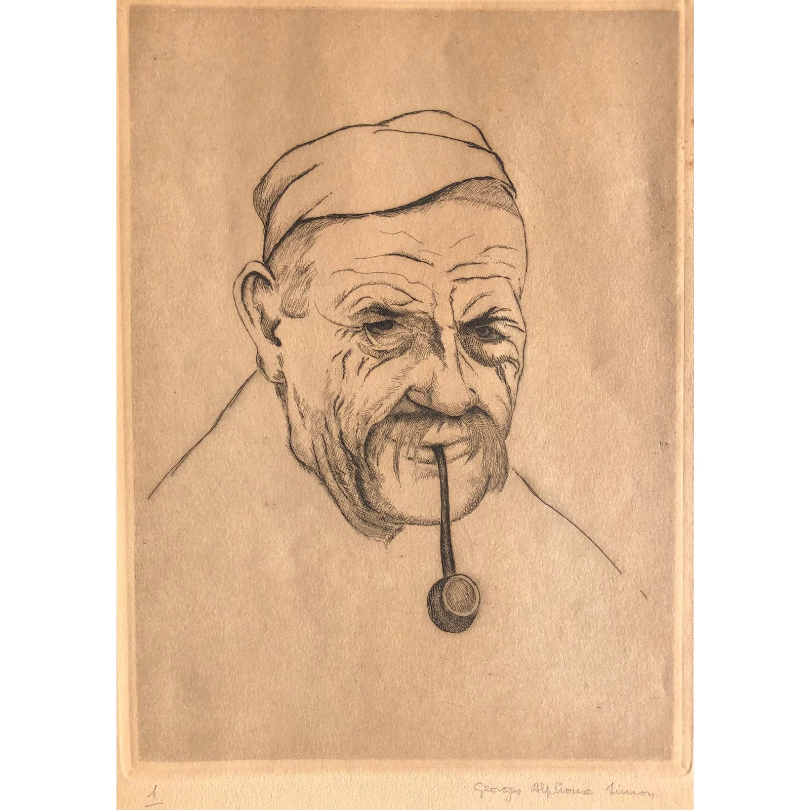 1930s Alphonse Simon Portrait Etching Chairish