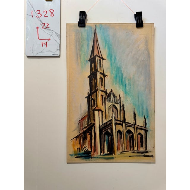 Paper Henry Emil Salloch Original Watercolor on Paper Abstract Cathedral Architectural Study, 1972. For Sale - Image 7 of 7