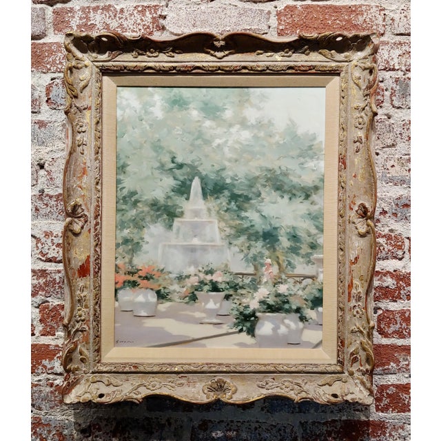 Andre Gisson -Young Woman Near the Fountain at the Park-Oil Painting For Sale - Image 11 of 11