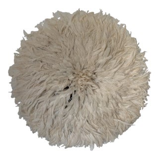 African Juju Feather Headdress, 30 In. Diameter, Off-White For Sale