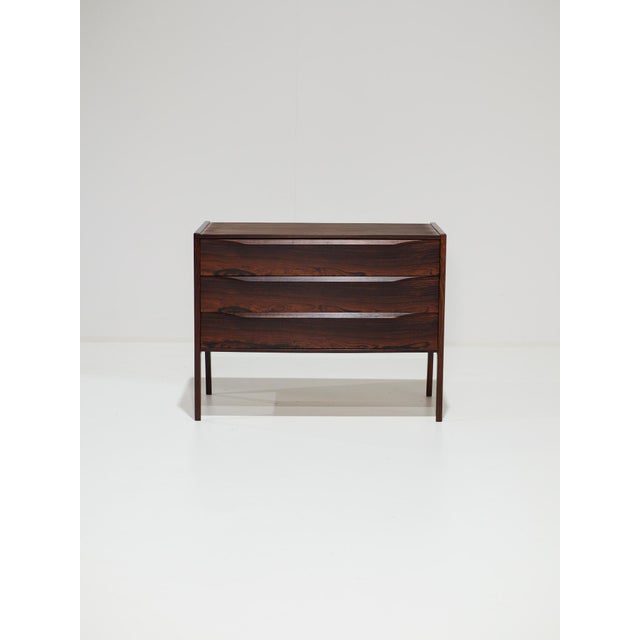 Rare chest of drawers, model 34, designed by kai kristiansen for aksel kjersgaard in denmark during the 1960s. This piece...