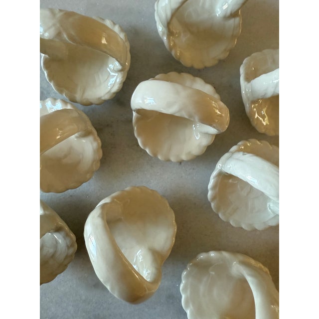 Ceramic Set of 9 Vintage White Ceramic Basket Napkin Rings For Sale - Image 7 of 8