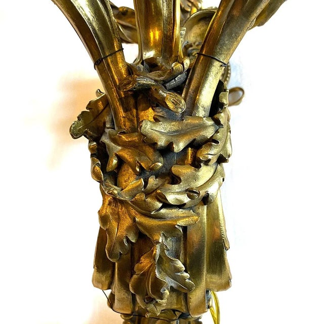 Late 19th Century Pair 19th Century French Rococo Revival Gilt Bronze Five-Light Wall Sconces For Sale - Image 5 of 11