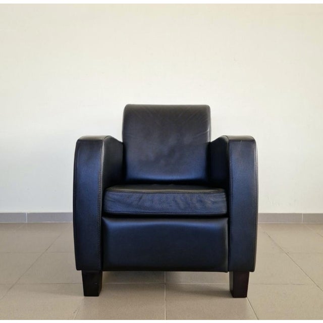 Art Deco Black Leather Armchairs, Set of 2 For Sale - Image 3 of 7