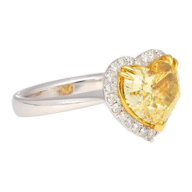 Gia Certified 3.32 Carat Fancy Intense Yellow Heart Cut Diamond Engagement Ring Size 6 For Sale - Image 4 of 8