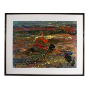 Acrylic on Paper Abstract Landscape Painting Signed by Harry Hilson