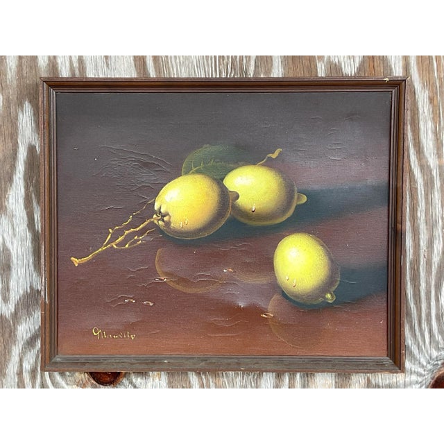 Paint Vintage Original Lemon Still Life Oil Painting For Sale - Image 7 of 12