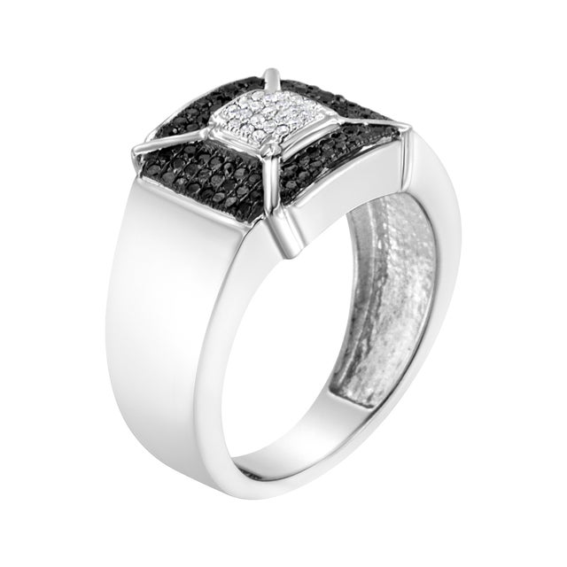 Haus of Brilliance .925 Sterling Silver 3/8 Cttw Composite Enhanced Black and White Diamond Men's Band Ring (H-I, I2-I3) - Size 12 For Sale - Image 4 of 6