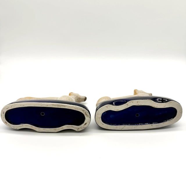 Blue Antique Staffordshire Whippet or Greyhound Ceramic Figurines, a Pair For Sale - Image 8 of 10