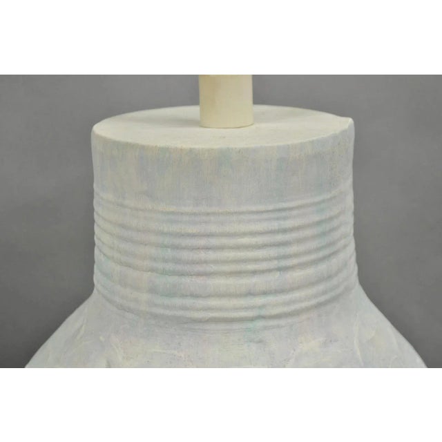 Vintage Postmodern Beach House Ceramic Plaster White Bulbous Table Lamps, a Pair For Sale - Image 4 of 11