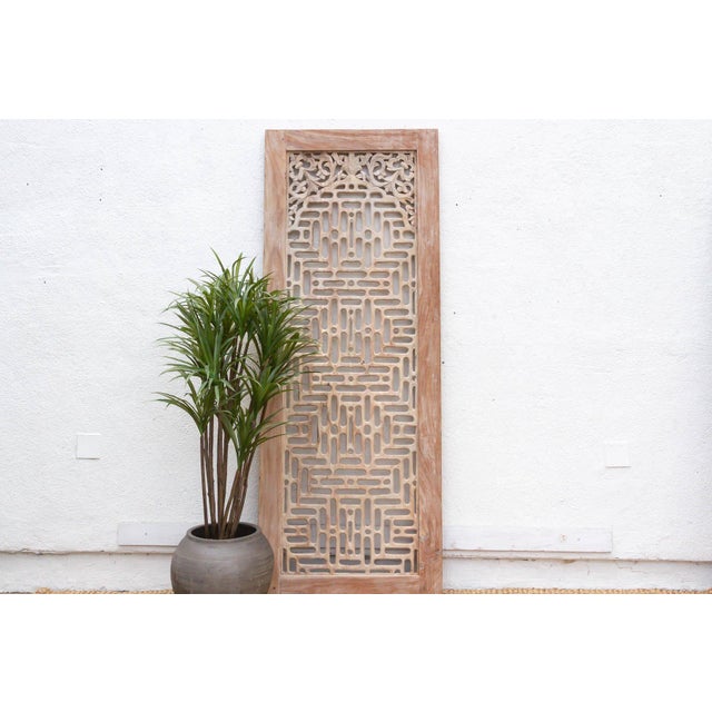 Taupe Reconstructed Ethereal Whitewash Lattice Carved Door For Sale - Image 8 of 8