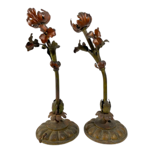 A Pair of Tôle Peinte Floral Form Table Lamps
