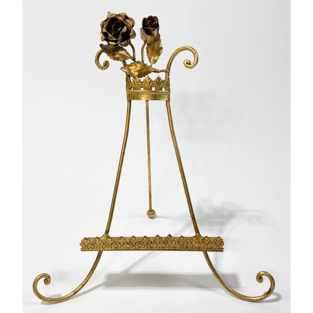 Vintage Italian Tole Gilt Rosette Table Easel For Sale - Image 4 of 7
