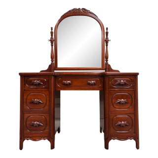 Vintage Davis Cabinet Co Lillian Russell Victorian Style Walnut Vanity Desk For Sale