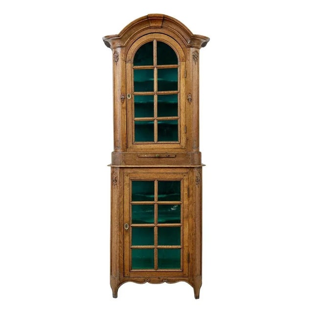 Antique Glazed Carved Oak Liège Cabinet For Sale - Image 10 of 11