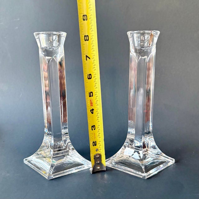 Vintage Austrian Toscany Lead Crystal Geometric Candlesticks – Pair For Sale - Image 12 of 12