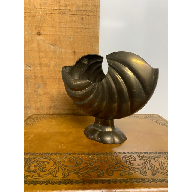 Vintage Hollywood Regency Style Brass Nautilus Shell Footed Planter