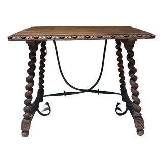 Antique 19th-Century Spanish Side Table Solomonic Legs Wrought Iron For Sale