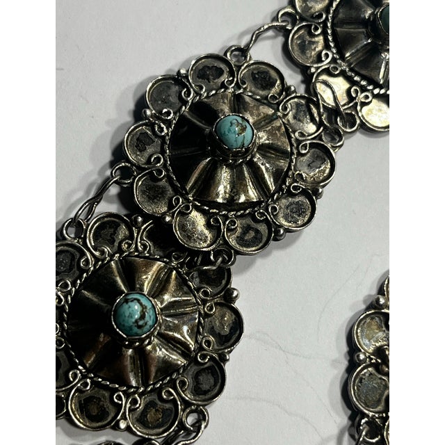 Vintage Sterling, Silver and Turquoise Belt For Sale - Image 4 of 7
