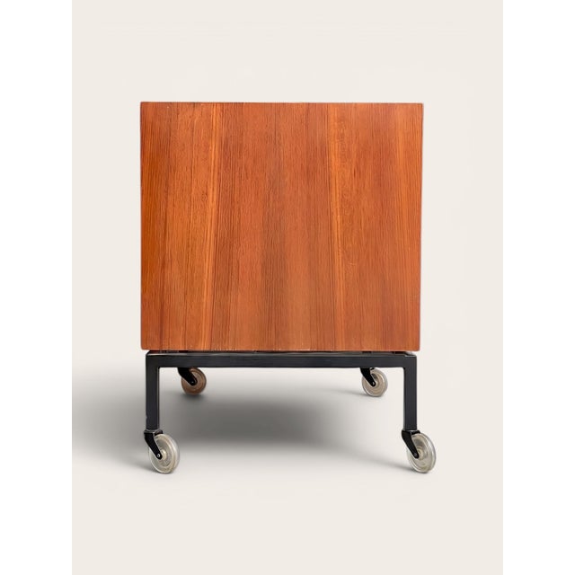 Mid-Century Minimalistic Teak Fold-Out Serving Bar Cart with Modern Black HPL Surfaces and Square Steel Frame, Germany, 1960s For Sale - Image 9 of 13
