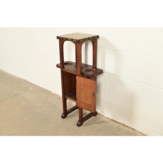 Stickley Brothers Style Antique Mission Arts & Crafts Oak and Brass Smoker Stand, Circa 1910 For Sale In South Bend - Image 6 of 17