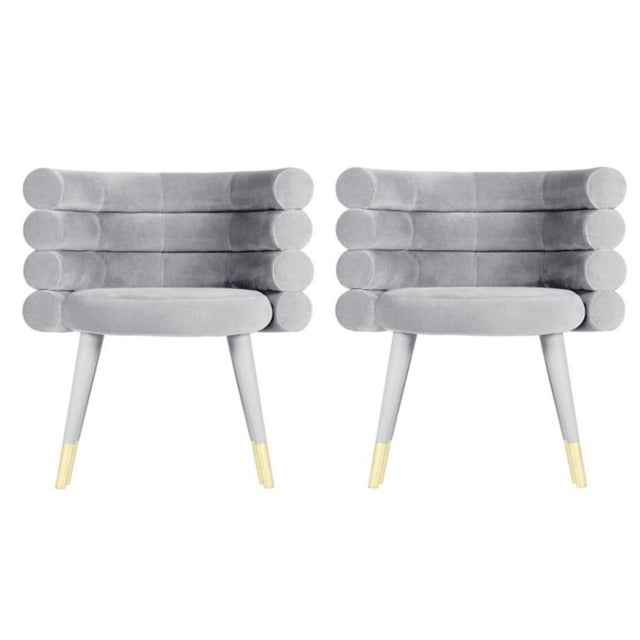 Set of 2 grey Marshmallow dining chairs, Royal Stranger Dimensions: 78 x 70 x 60 cm Materials: Velvet upholstery and brass...