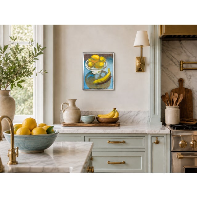 Banana and Citrus Still Life on Turquoise Ground - Maurine Manaro, C. 1983 For Sale - Image 10 of 10