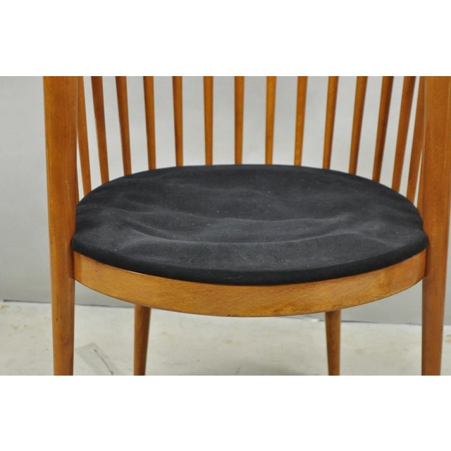 Yellow Vintage Postmodern Maple Wood Spindle Barrel Back Tapered Leg Lounge Arm Chair For Sale - Image 8 of 12