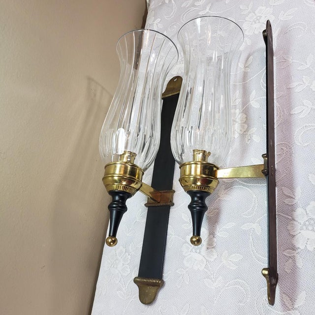 Vintage Brass Bronze Black Gold Wall Sconce Candlestick Holders With Crystal Glass Globes A Pair Chairish