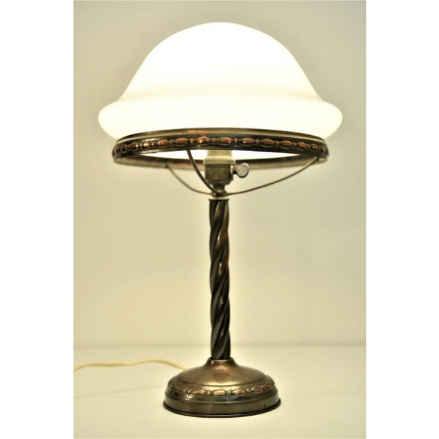 Copper Swedish Grace Copper and Hand Blown Glass Table Lamp, 1920s For Sale - Image 8 of 13