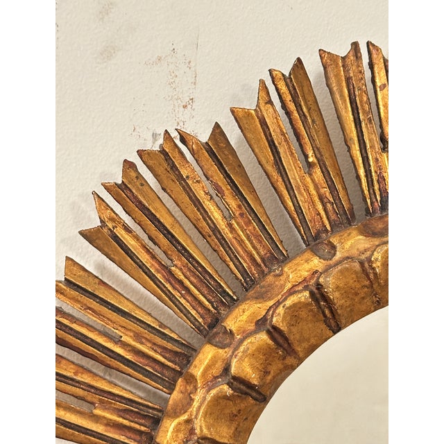 Wood French Gilt Sunburst or Starburst Mirror (Diameter 20) For Sale - Image 7 of 9