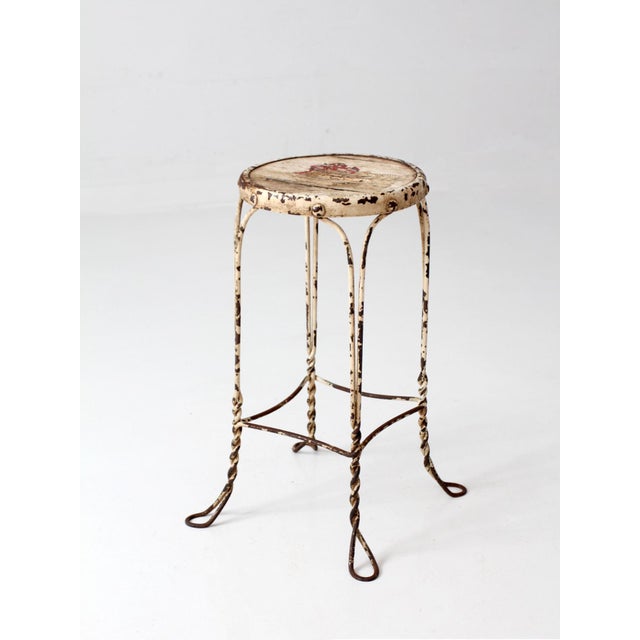 Early 20th Century Vintage Twisted Iron Garden Stool With Wood Top For Sale - Image 5 of 14
