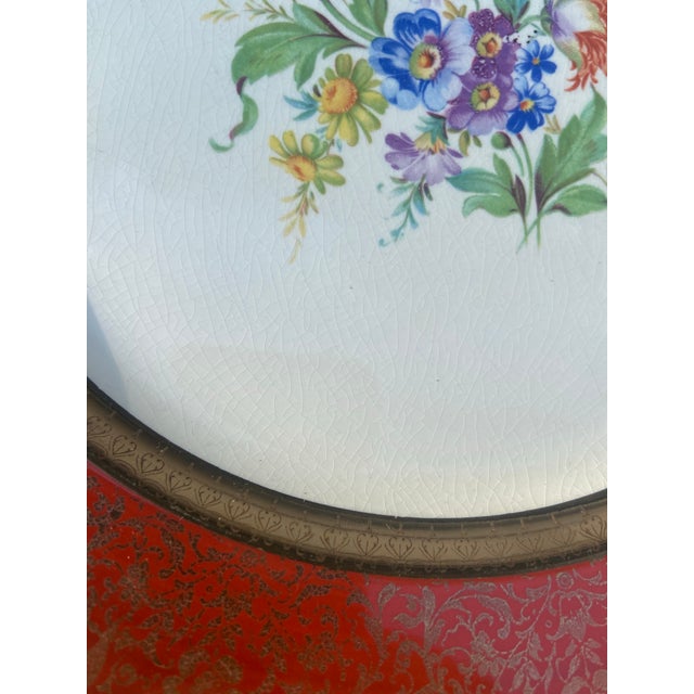 Mid 20th Century Vintage Dresden Duchess by Harker Floral Scrolled Dinner Plates With 22k Gold Trim- Set of 7 For Sale - Image 5 of 9
