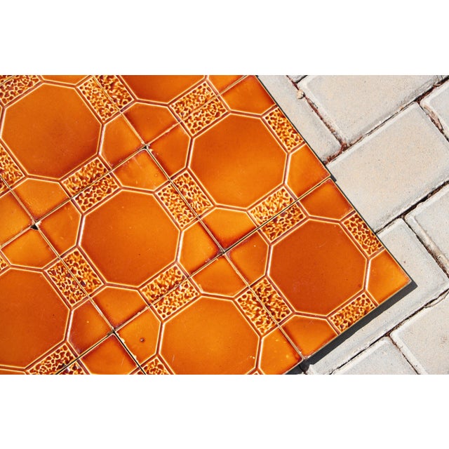 Amber 1910s Portuguese Art Deco Glazed Tiles Set of 30 Large Amber Brown Geometric Antique For Sale - Image 8 of 18