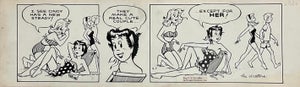 Jerry Walter & Linda Walter, Rare 1950s Original Syndicated Ink Drawing Cartoon Strip Susie Q Smith Comic Art, 1954