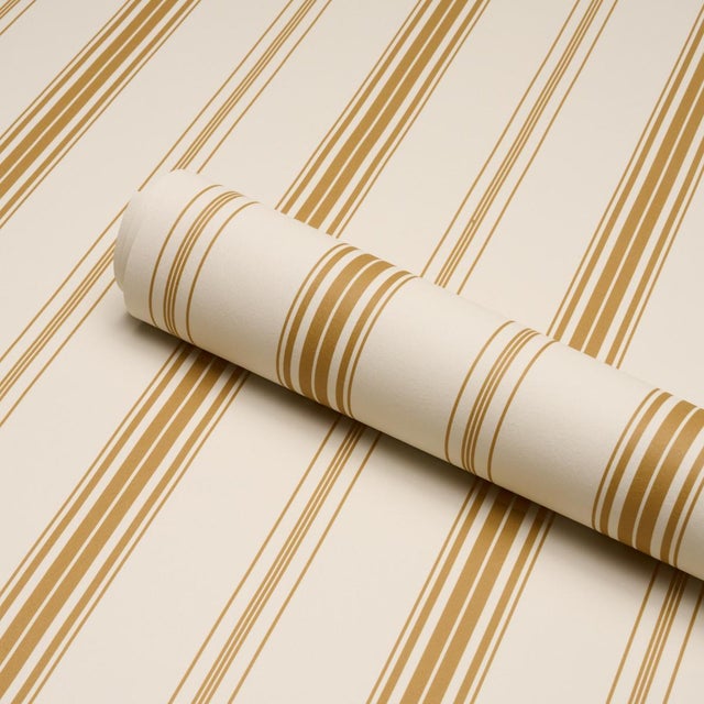 Schumacher Schumacher Coco Stripe Wallcovering In Marigold For Sale - Image 4 of 6