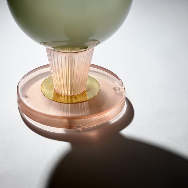 Metal Modernist Pink and Gray Venetian Glass Lamps, Murano, Italy - a Pair For Sale - Image 7 of 9
