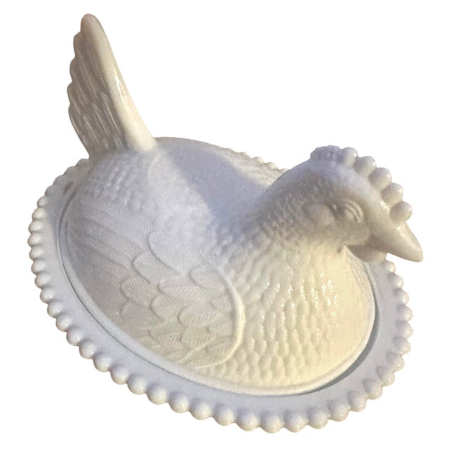 Mid-Century Modern Vintage Indiana Glass White Milk Glass Hen on Nest Covered Dish For Sale - Image 3 of 11