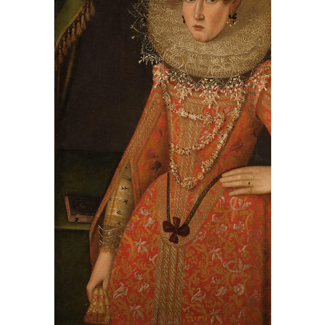 Workshop of Alonso Sanchez Coello, Portrait of a Noblewoman, 17th Century, Oil Painting on Canvas For Sale - Image 6 of 16