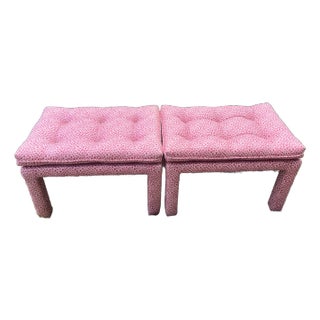 Pretty in Pink 1970's Raspberry Red/White Fabric Parsons Stools- Set of 2 For Sale