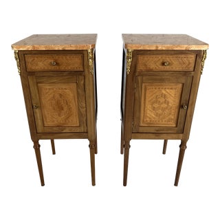 Gorgeous Pair of Vintage French Satinwood and Marble Bedside Cabinets or High End Tables For Sale