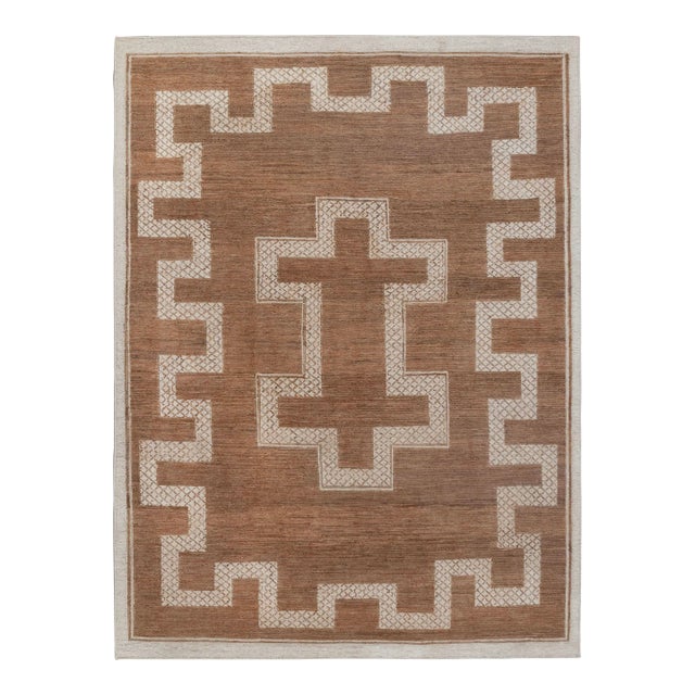 6x9Ft. Natural Brown Jute cream design Taureg Inspired Soumek Jute Hand Woven Rug For Sale