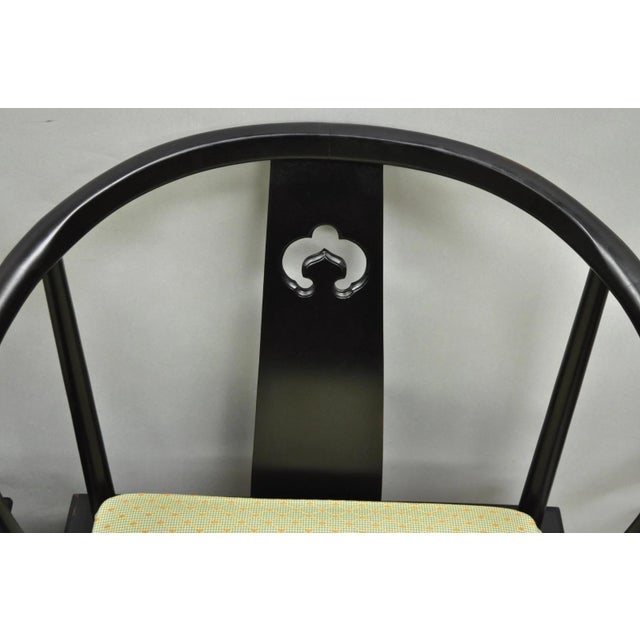 Century Furniture Vintage Oriental Ming Style Ebonized Horseshoe Lounge Chairs by Century (A) Pair For Sale - Image 4 of 17