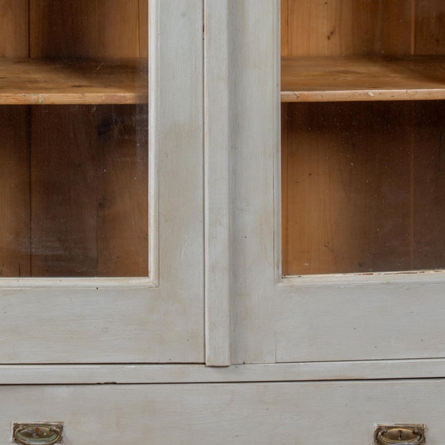 Early 20th Century Pair, Early 20th Century Gray Painted Pine Bookcases Display Cabinets With Glass Doors For Sale - Image 5 of 8
