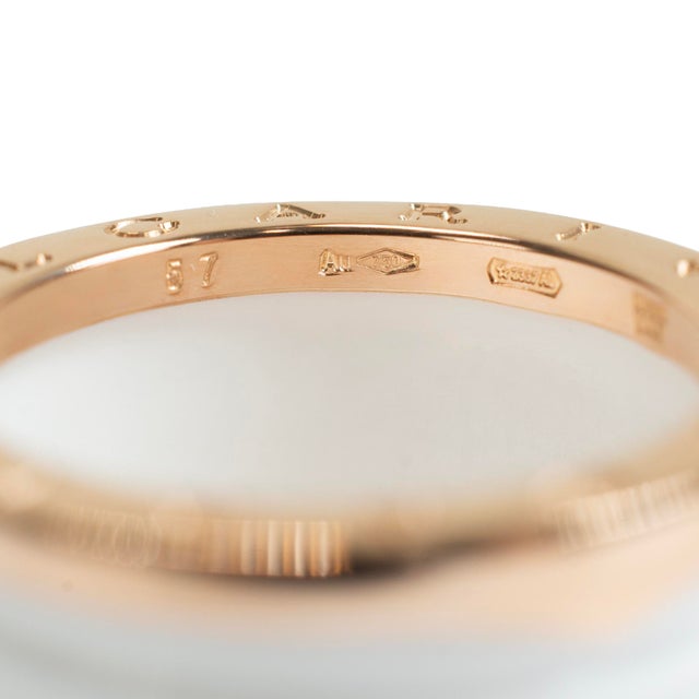 Metal Bvlgari b.zero1 Collection 18k Rose Gold White Ceramic Two Tone 4 Band Ring, Size 7.5 For Sale - Image 7 of 10