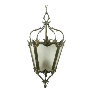 Vintage Neoclassical / Victorian Style Frosted Glass Wired Pendant Light For Sale